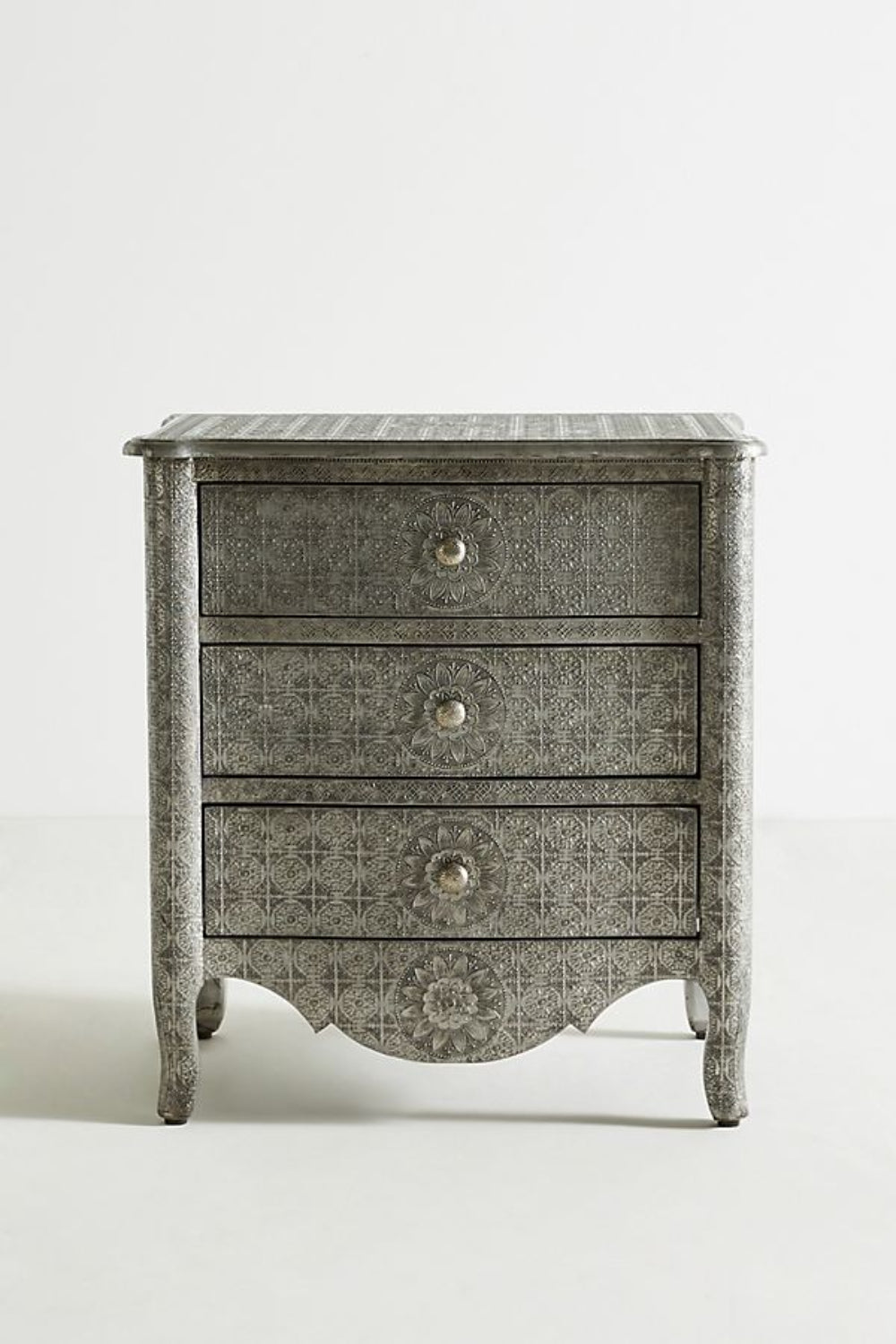 Silver Embossed Metal Nightstand