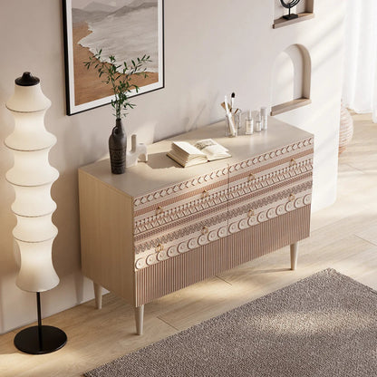 Wooden Hand Carved Boho Bedroom Chest of Six Drawers Chest of Drawers - Bone Inlay Furnitures