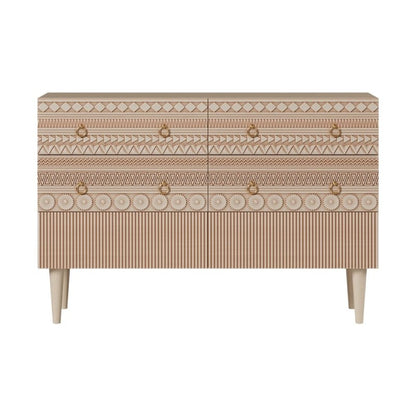 Wooden Hand Carved Boho Bedroom Chest of Six Drawers Chest of Drawers - Bone Inlay Furnitures