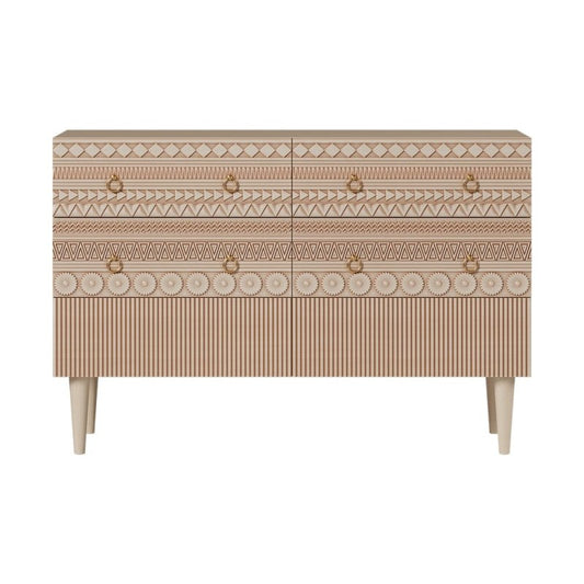 Wooden Hand Carved Boho Bedroom Chest of Six Drawers Chest of Drawers - Bone Inlay Furnitures