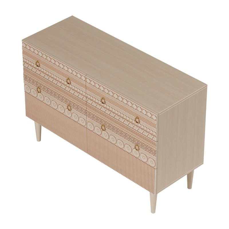 Wooden Hand Carved Boho Bedroom Chest of Six Drawers Chest of Drawers - Bone Inlay Furnitures