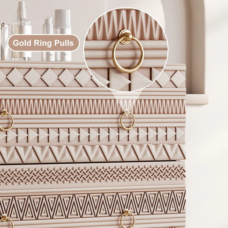 Wooden Hand Carved Boho Bedroom Chest of Six Drawers Chest of Drawers - Bone Inlay Furnitures