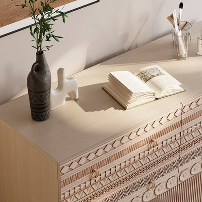 Wooden Hand Carved Boho Bedroom Chest of Six Drawers Chest of Drawers - Bone Inlay Furnitures