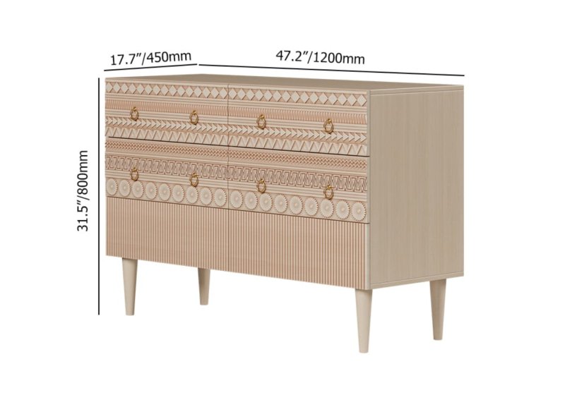 Wooden Hand Carved Boho Bedroom Chest of Six Drawers Chest of Drawers - Bone Inlay Furnitures