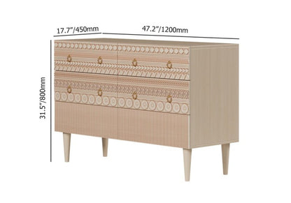 Wooden Hand Carved Boho Bedroom Chest of Six Drawers Chest of Drawers - Bone Inlay Furnitures