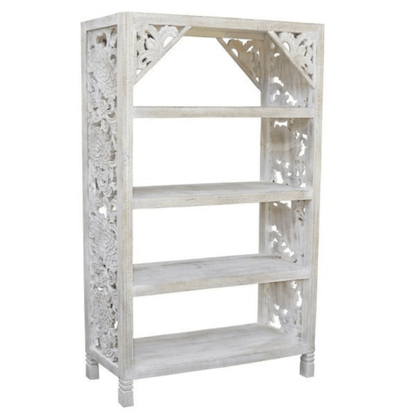 Wooden Hand Carved Bookshelf | Wooden Bookcase Bookshelf - Bone Inlay Furnitures