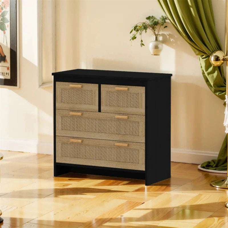 Wooden Handmade Cane Designer Four Drawer Dresser chest of drawers - Bone Inlay Furnitures