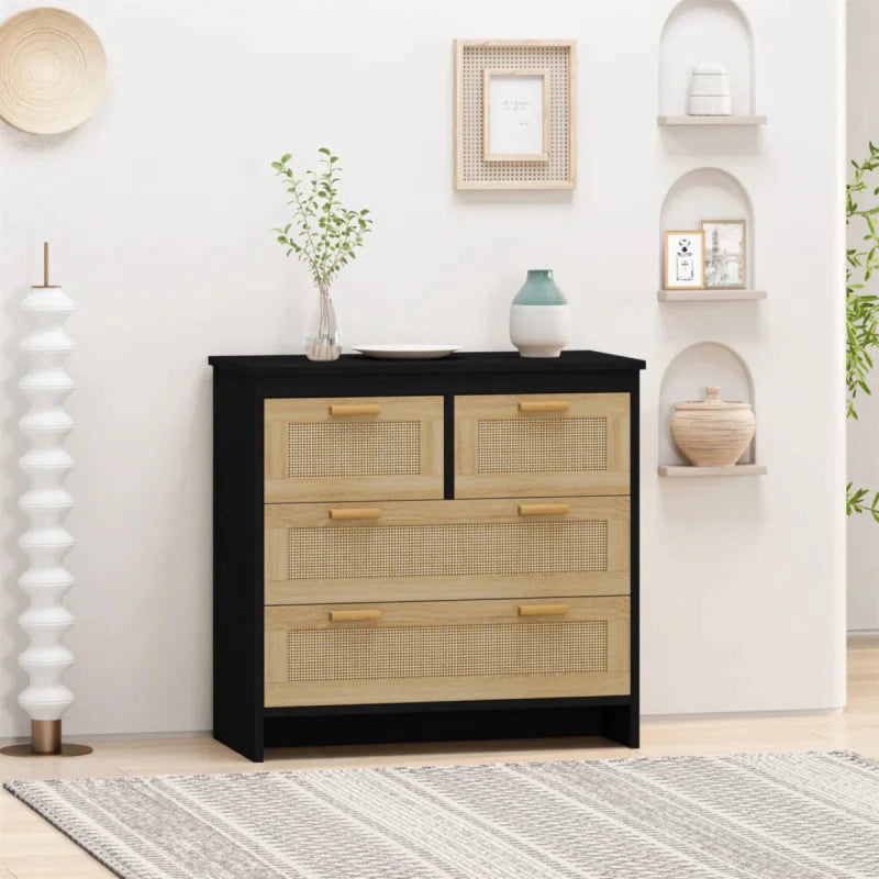 Rattan Cane Four Drawer Dresser
