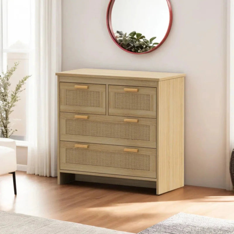 Wooden Handmade Cane Designer Four Drawer Dresser chest of drawers - Bone Inlay Furnitures