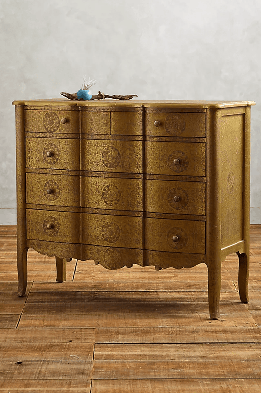 Brass Embossed metal five drawer dresser
