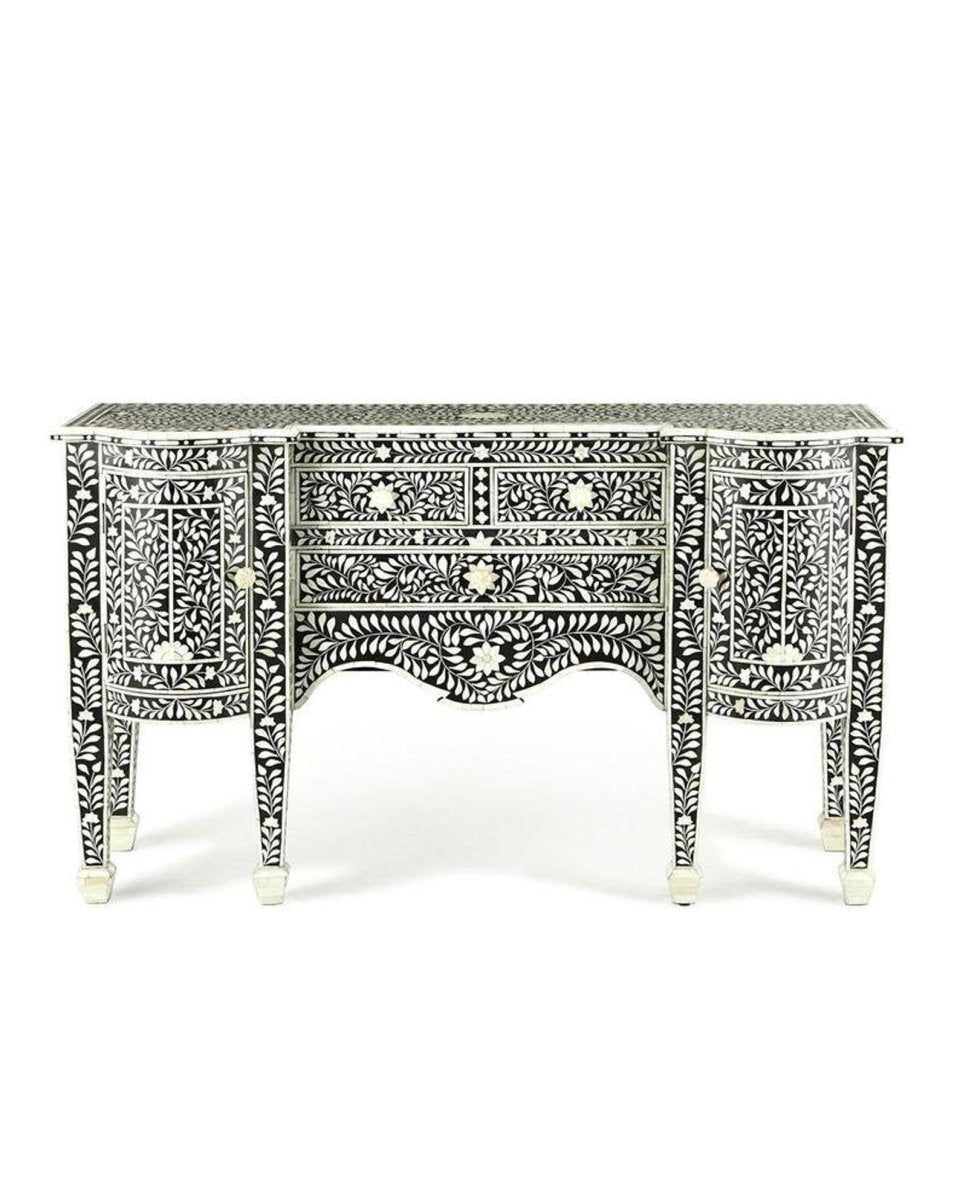 Bone Inlay Server Cabinet in black with white inlay, shown in full against a plain white studio background.
