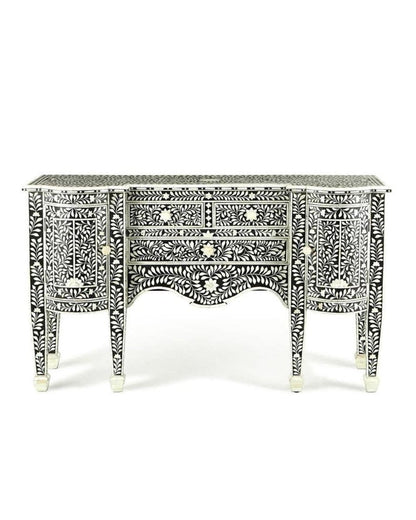 Bone Inlay Server Cabinet in black with white inlay, shown in full against a plain white studio background.