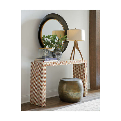 Handmade bone inlay console table in natural ivory color with handcrafted floral pattern inlay work on mango wood frame, suitable for living room or entryway