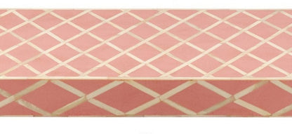 Pink bone inlay console table surface and apron featuring a fine ivory harlequin grid pattern, handmade luxury artisan furniture from India.