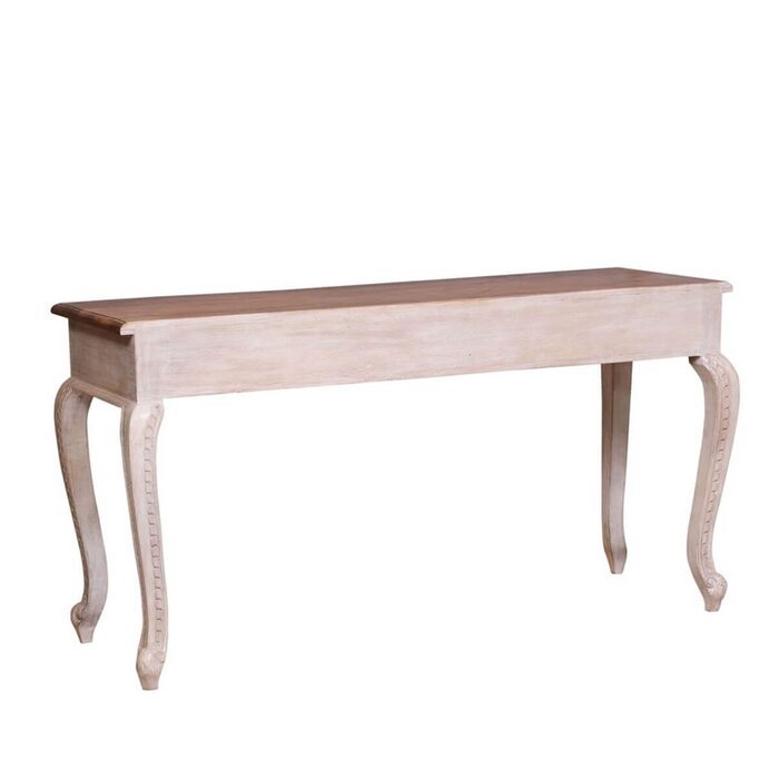 Rectangular Wood Console Table with a rustic finish and curved legs, shown in a back view revealing a plain apron.