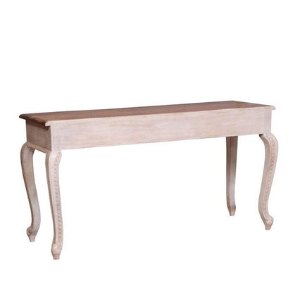 Rectangular Wood Console Table with a rustic finish and curved legs, shown in a back view revealing a plain apron.