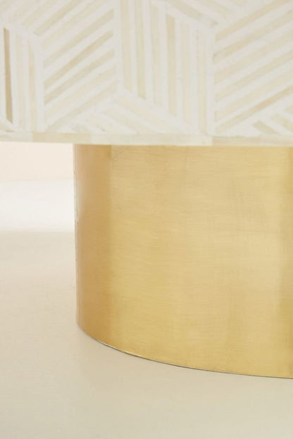 White Brass-Base Low Table with bone inlay, shown from a front view highlighting the round tabletop and base.
