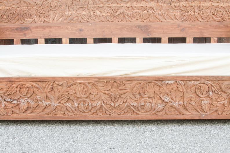 Antique Natural Floral Hand Carved Wooden Daybed | Handmade furniture in solid wood daybed | Free Door Delivery in 6 Weeks - Bone Inlay Furnitures