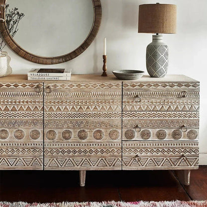 Apollo Hand Carved Wooden Sideboard | Handmade Ornate Buffet Table Buffet - Bone Inlay Furnitures