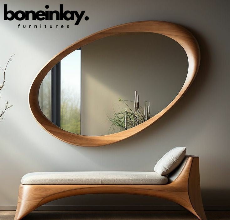 Asymmetrical Wooden Mirror Frame mirror frame - Bone Inlay Furnitures