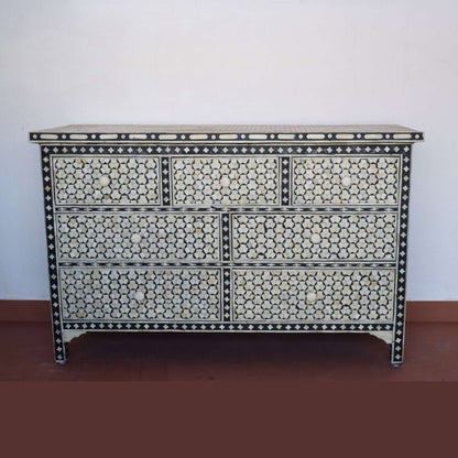 Black Color Bone Inlay Pentagon Dresser | Custom Made Chest Of 7 Drawer Chest of Drawers - Bone Inlay Furnitures