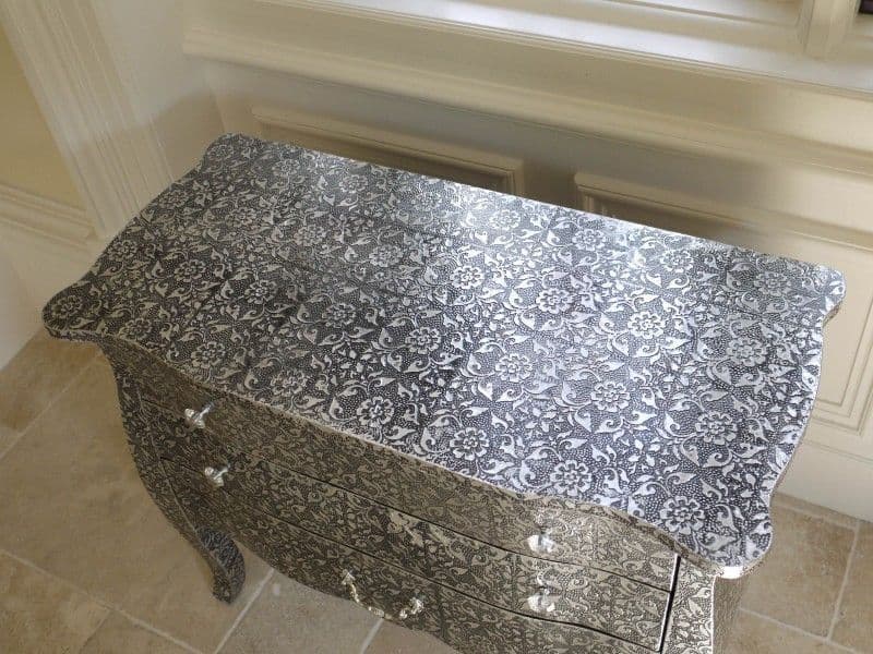 Embossed Silver Metal Chest of Drawers" Bone Inlay Furnitures Embossed Silver Metal Chest of Drawers" Bone Inlay Furnitures