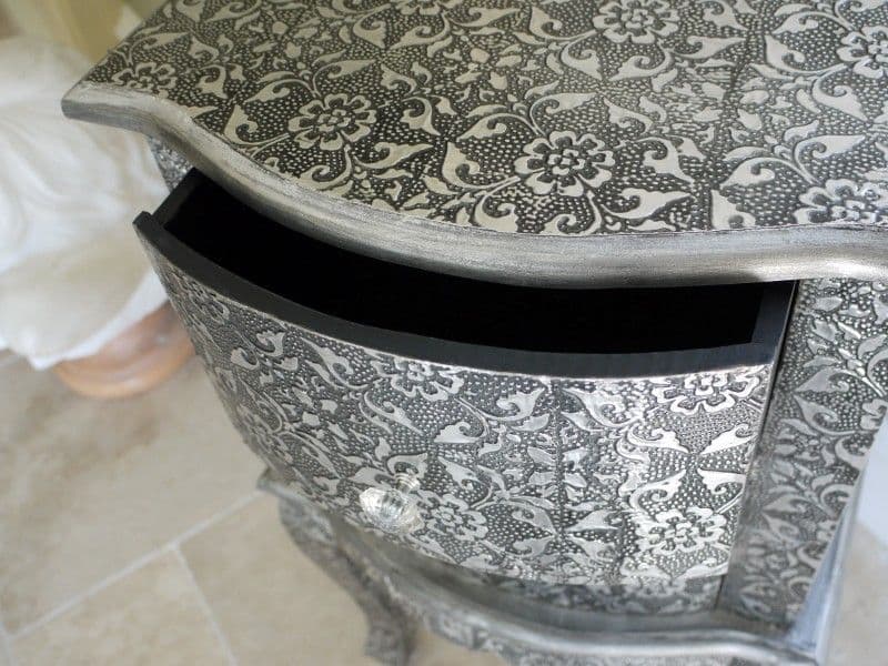 Blackened Silver Embossed Patterned Metal Bedside | Hand Embossed Nightstand Nightstand - Bone Inlay Furnitures