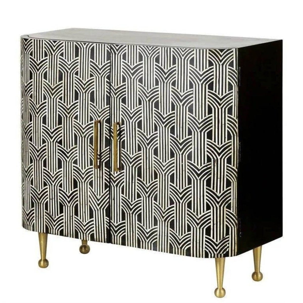 Bone Inlay 2 Doors Vintage Cabinet | Handmade Custom Storage Table Furniture Cabinet - Bone Inlay Furnitures