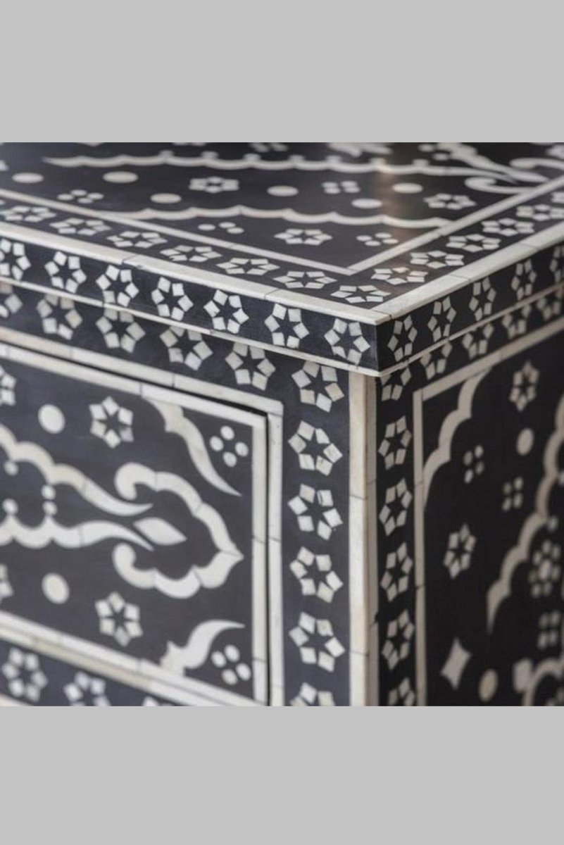 Bone Inlay 3 Drawers Dresser in Black Color | Handmade Luxury Chest of 3 Drawers chest of drawer - Bone Inlay Furnitures
