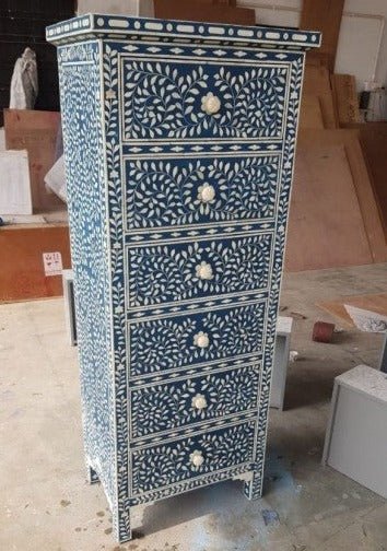 Handmade Bone Inlay Tallboy Dresser Handmade Bone Inlay Tallboy Dresser