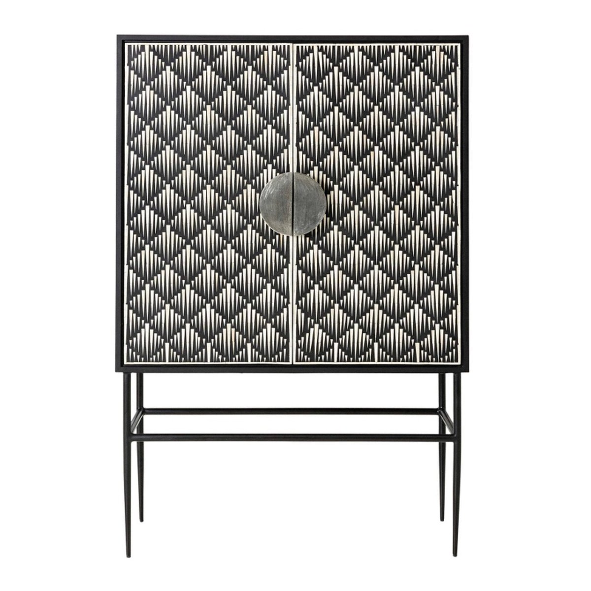 Bone Inlay Bar Cabinet in Black & White Color | Handmade Cabinetry Furniture Cabinet - Bone Inlay Furnitures