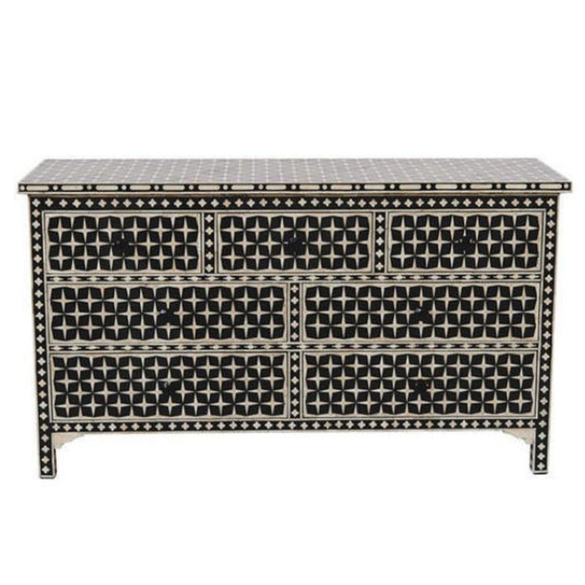 Bone Inlay Beautifully Crafted Dresser | Handmade 7 Drawers Dresser in Black Color Chest of Drawers - Bone Inlay Furnitures