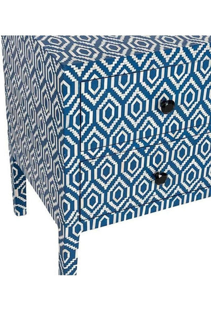 Bone Inlay Chest of 2 Drawers Ikkat in Blue Color | Bone Inlay 2 Drawers Dresser chest of drawer - Bone Inlay Furnitures