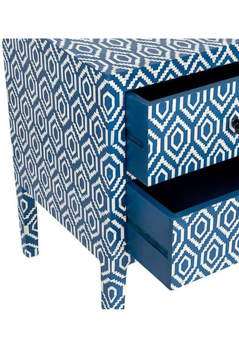 Bone Inlay Chest of 2 Drawers Ikkat in Blue Color | Bone Inlay 2 Drawers Dresser chest of drawer - Bone Inlay Furnitures