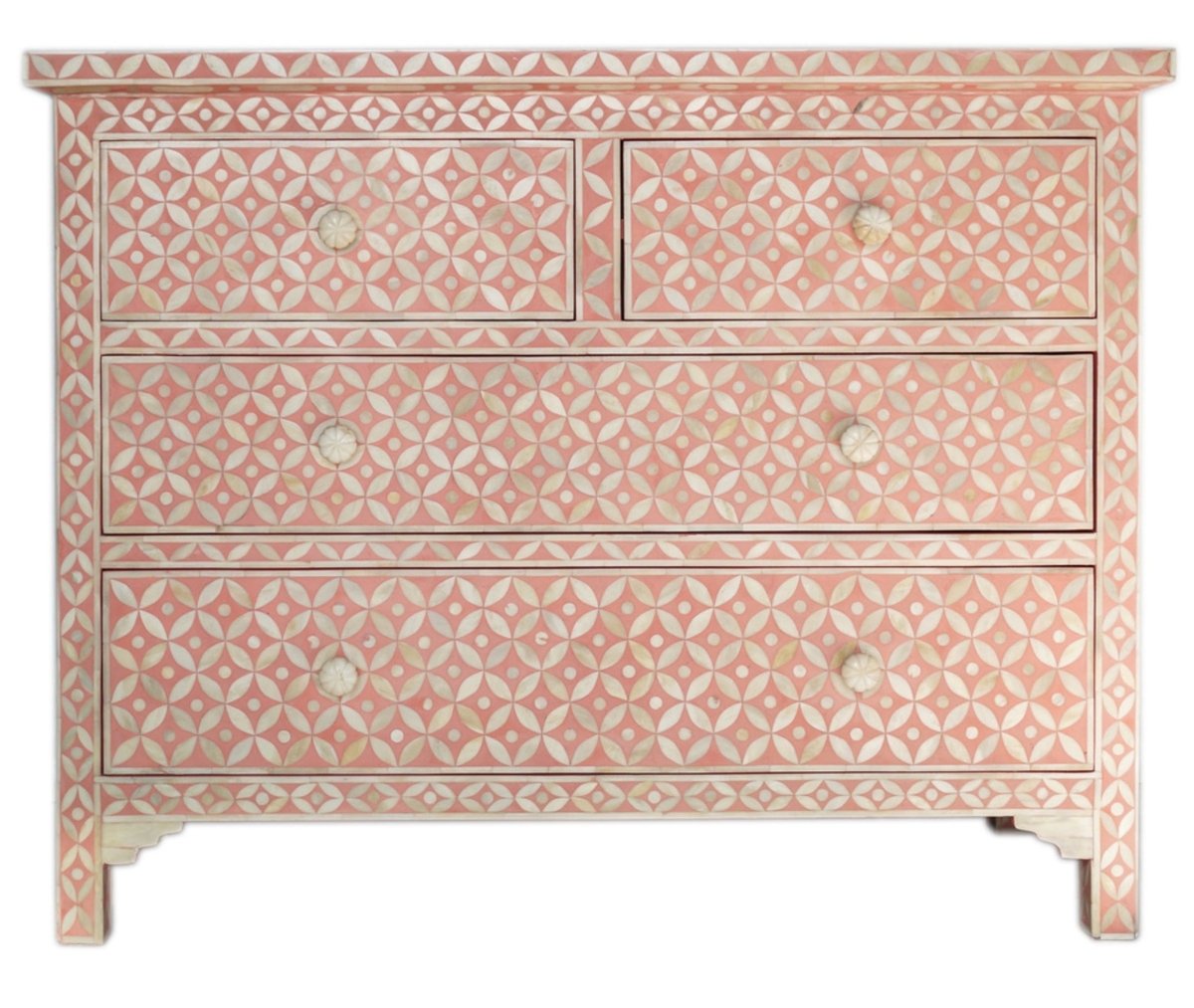 Handmade Bone Inlay Chest of 4 Drawer Geometric Design in Pink Color ...