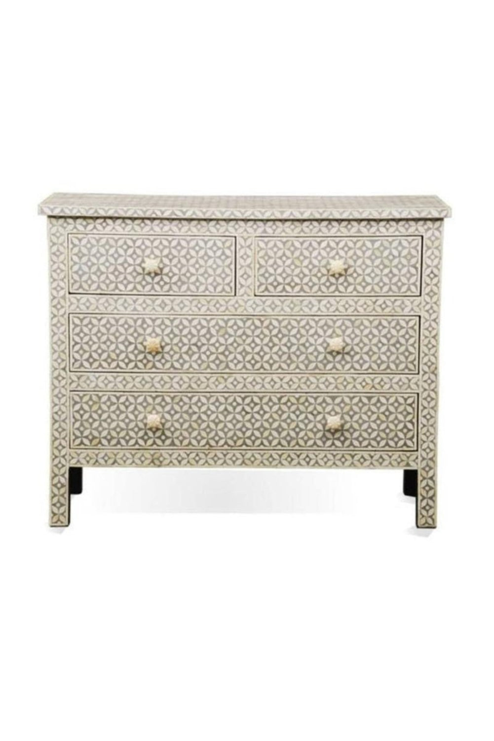 grey bone inlay dresser Handmade Bone Inlay Geometrical Chest of Four Drawers