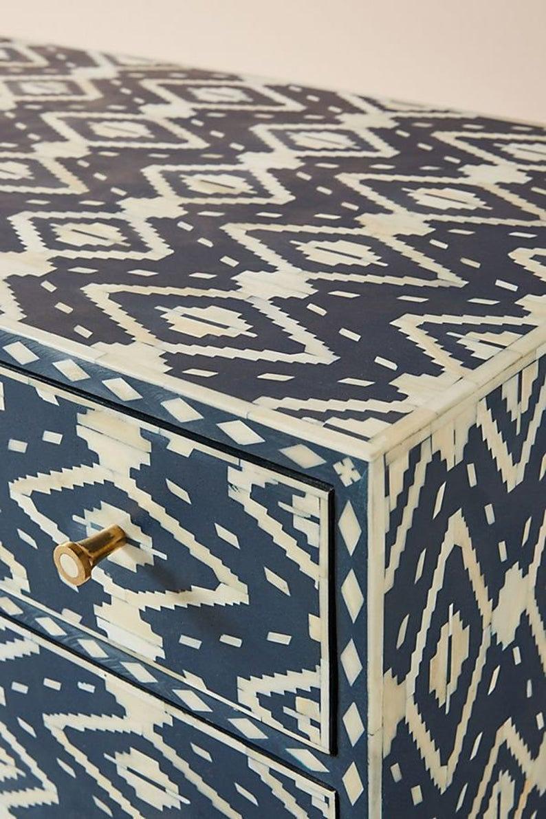Bone Inlay Chest of 6 Drawers Ikkat in Navy Blue Color | Handmade Ikkat DresserBone Inlay Chest of 6 Drawers Ikkat in Navy Blue Color | Handmade Ikkat Dresser chest of drawer - Bone Inlay Furnitures