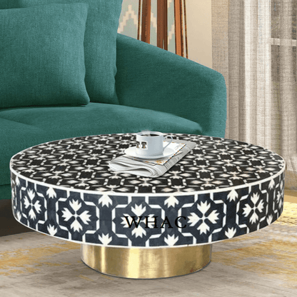 Bone Inlay Coffee Table in Black Color | Handmade Conversation Center Table Coffee Table - Bone Inlay Furnitures