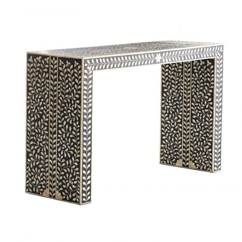 Bone Inlay Console Table in Black and White Color | Handmade Long Work Desk console table - Bone Inlay Furnitures