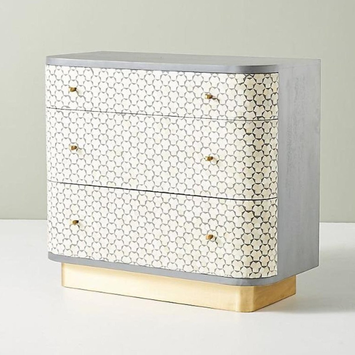 Bone Inlay Dresser with Brass platted Bottom | Handmade Custom Bone Inlay Storage Furniture chest of drawer - Bone Inlay Furnitures