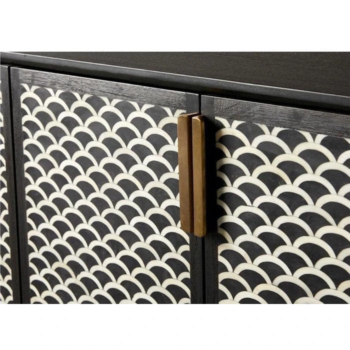 Bone Inlay Fish Scale Pattern Bar cabinet | Handmade Inlay Storage Unit in Black Color Bar Cabinet - Bone Inlay Furnitures