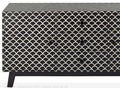 Bone Inlay Fish-scale Scalloped Sideboard in Black Color | Bone Inlay Credenza Sideboard - Bone Inlay Furnitures