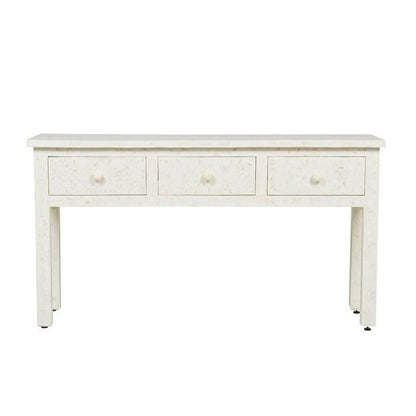 Bone Inlay Floral 3 Drawers Console Table in White Color | Handmade Bone Inlay Entryway Table console table - Bone Inlay Furnitures