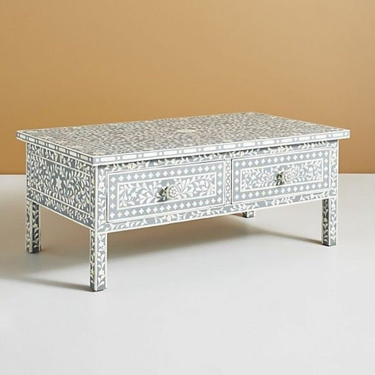 Floral Design Coffee Table in Grey Color - Side View