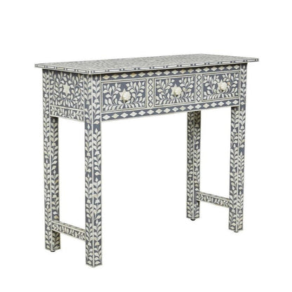 Bone Inlay Floral Design With 3 Storage Drawer in Gray Color | Handmade Console Table console table - Bone Inlay Furnitures