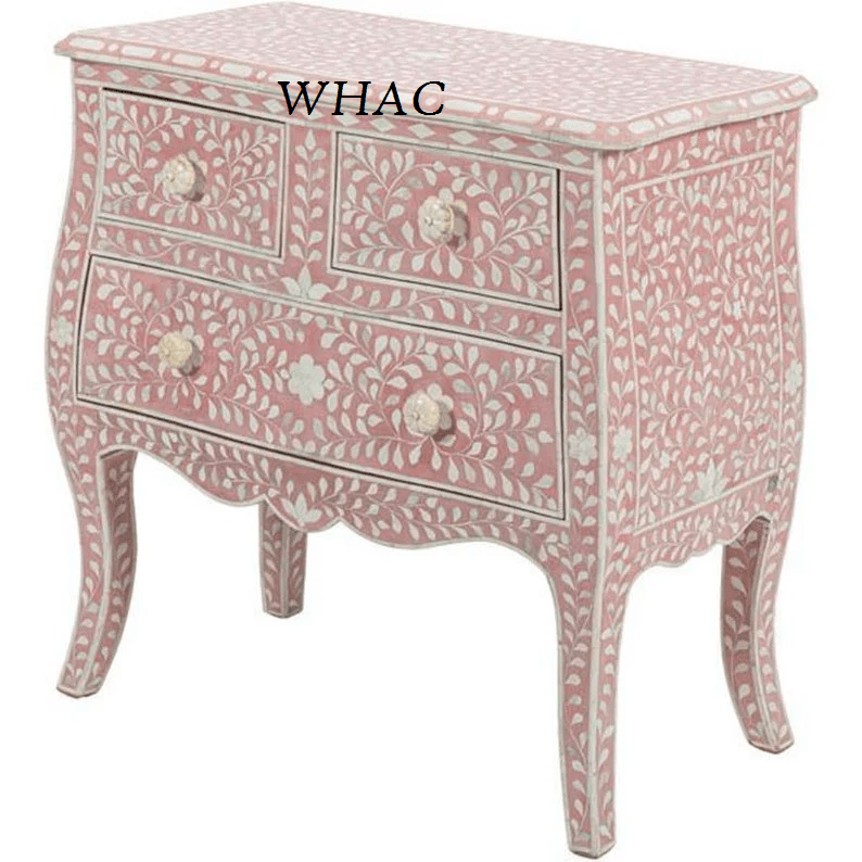 Bone Inlay  Nightstand in Floral Pattern