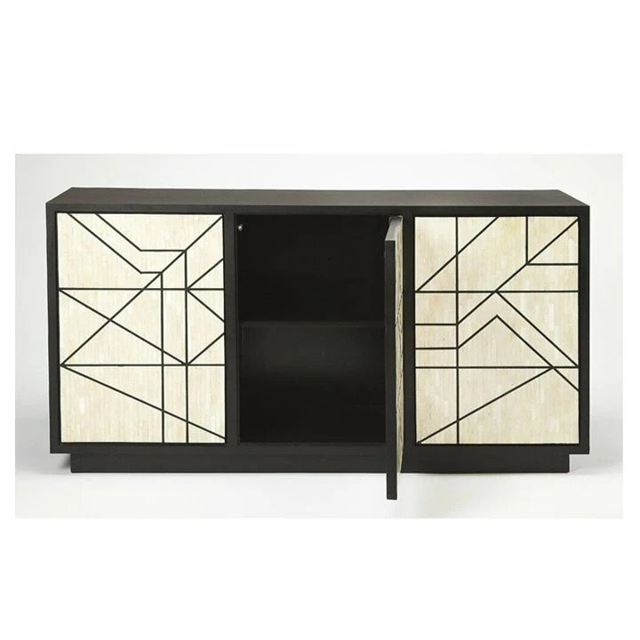 Bone Inlay Marcello Geometric Design Sideboard Black Color | Handmade Buffet Table Buffet & Sideboard - Bone Inlay Furnitures