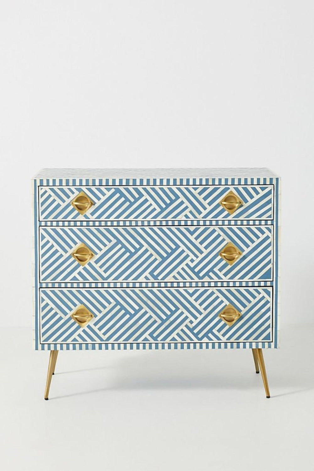 blue and white striped dresser Blue Optical Stripe Bone Inlay 3-Drawer Dresser