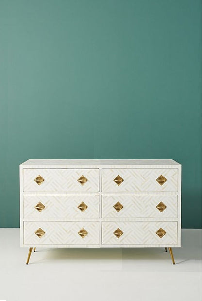 Bone Inlay Optical Design Chest of 6 Drawers