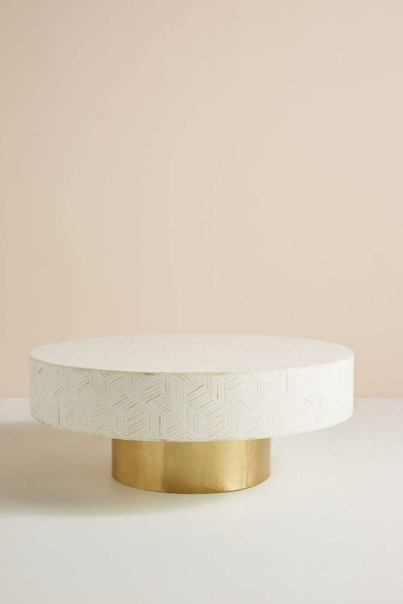 handmade bone inlay and brass base round coffee table